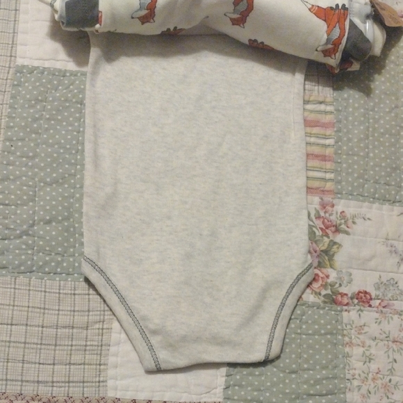 Fox Themed Organic Cotton White and Gray Baby 5 Pc Bodysuit Set - Picture 12 of 17